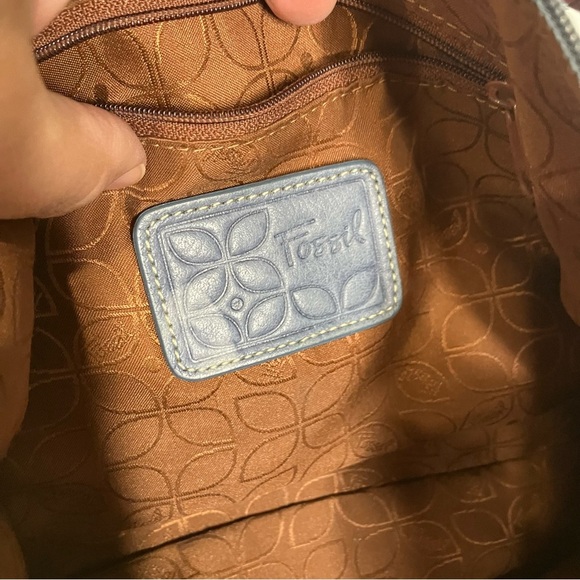 Fossil blue leather shoulder bag 12” x 6.5” x 3.75” - Picture 9 of 13